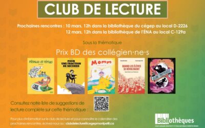 Le Prix BD des collégien(ne)s, le thème de notre prochain club de lecture!