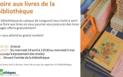 Foire aux livres à la bibliothèque du campus de Longueuil